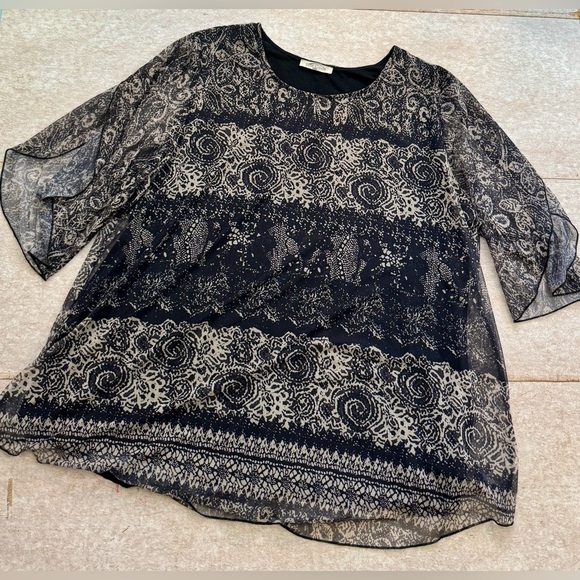 SESE CODE Women's Black and Tan‎ Flutter Sleeve Blouse – Size 3XL FLowy Lined - Picture 11 of 11